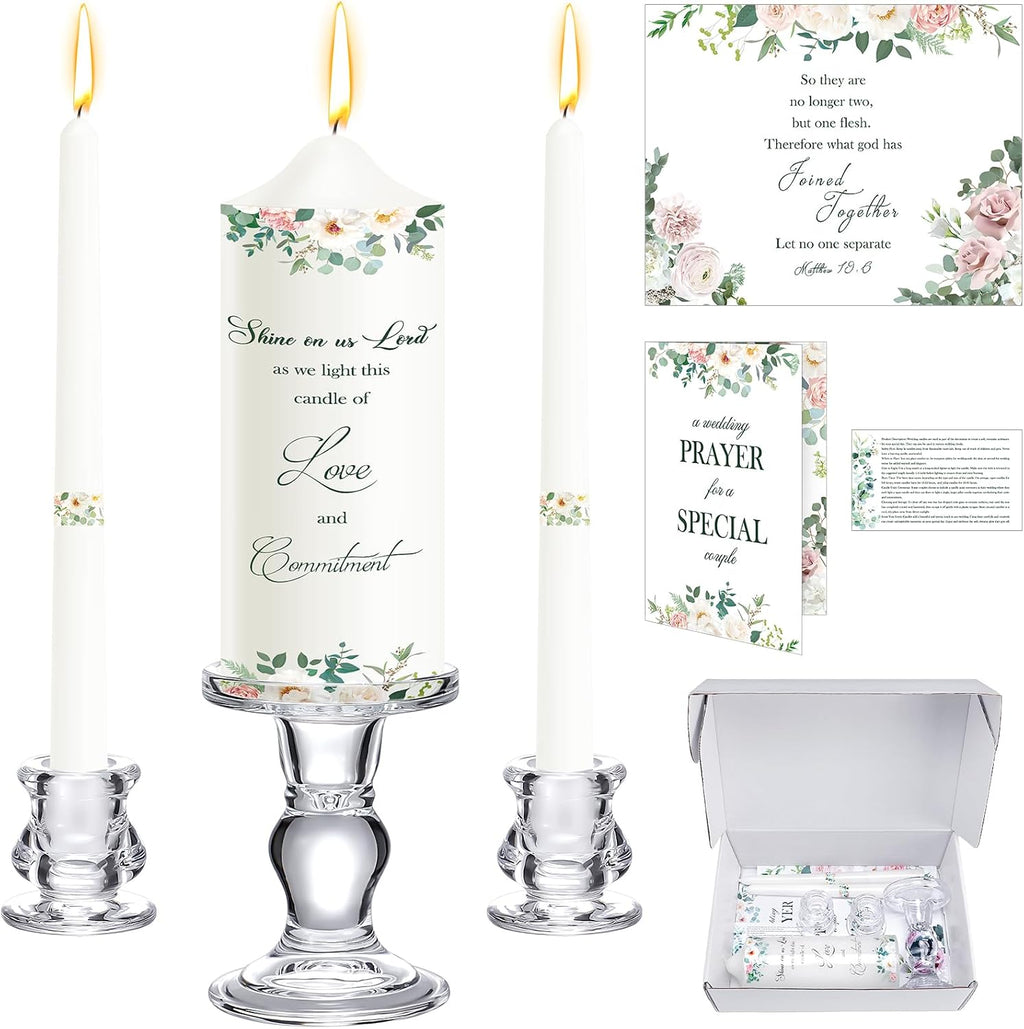 3 Pack Unity Candles with Glass Holder for Wedding Ceremony Wedding Unity Taper Candles Religious Ceremony