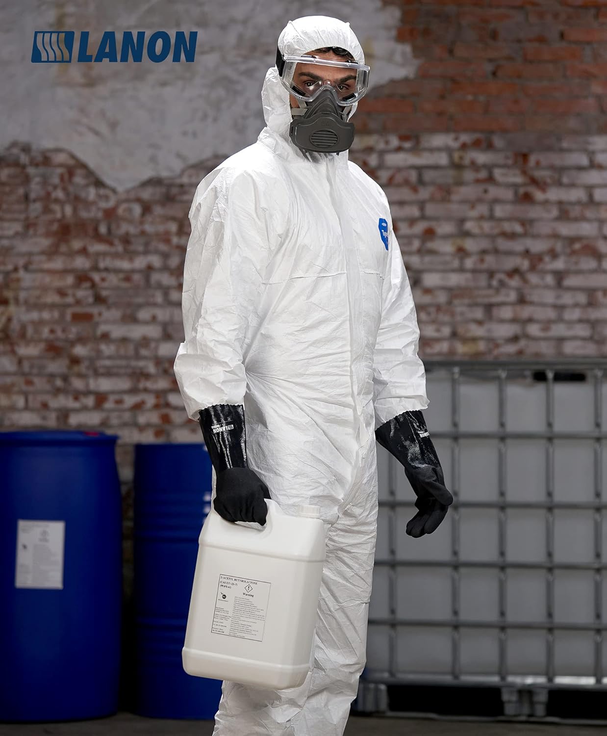 LANON Nitrile Chemical Resistant Gloves, Reusable Heavy-Duty Rubber Gloves with MicroFoam Textured Palm, Acid, Alkali