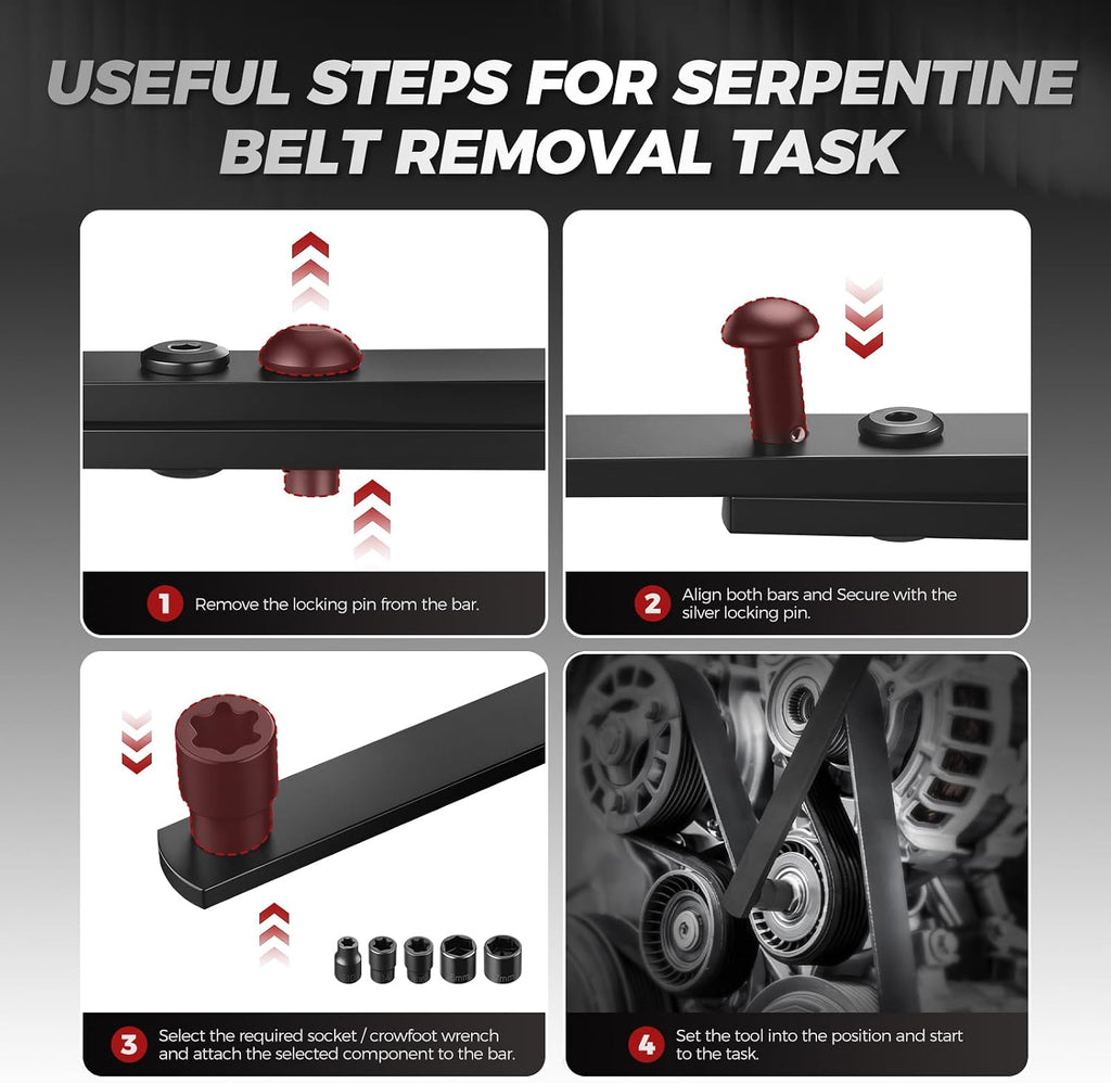 Serpentine Belt Tool, Fold Tensioner Wrench, 3/8" & 1/2" Drive