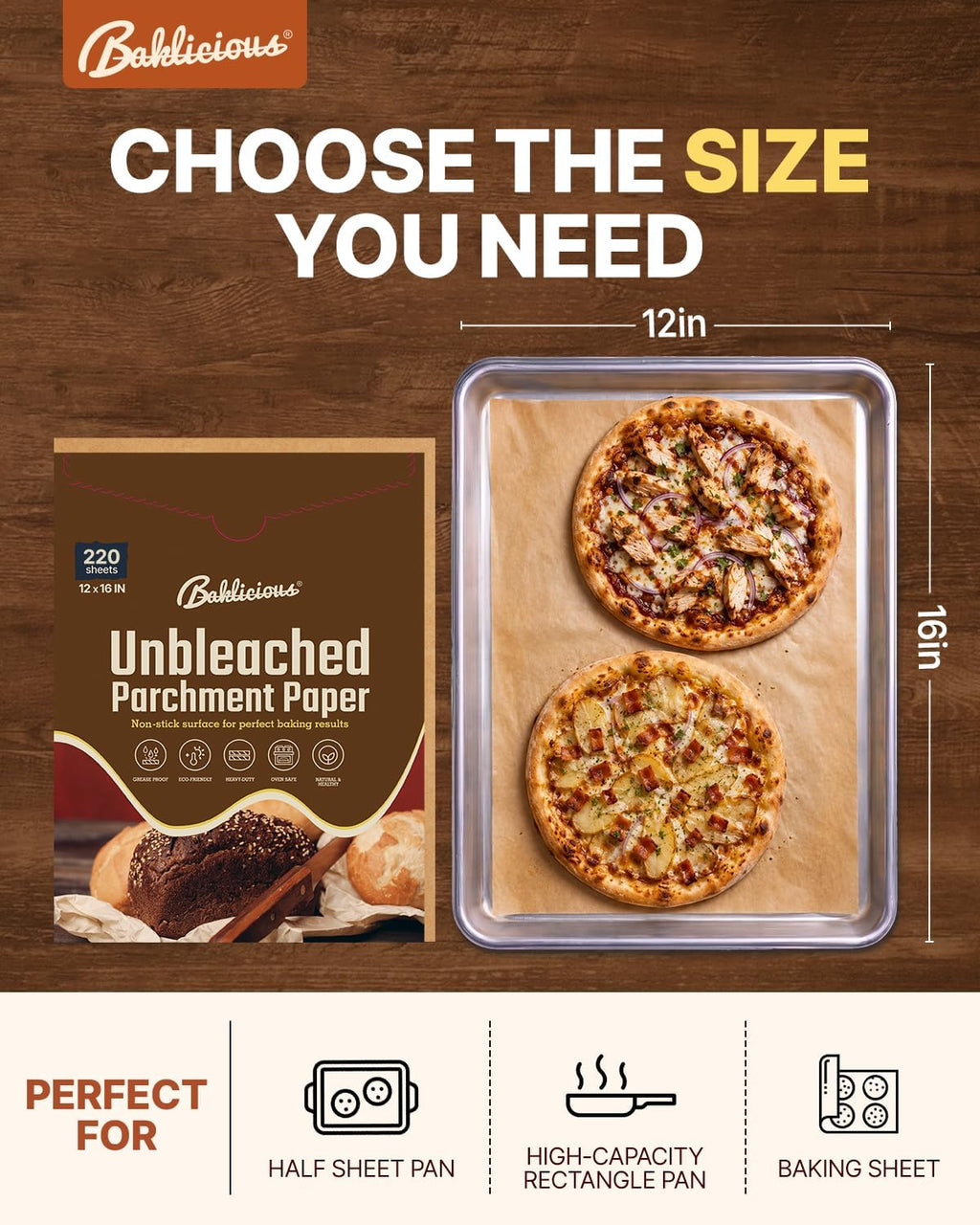 12x16inch 220pcs Unbleached Pre-cut Parchment Baking Sheets