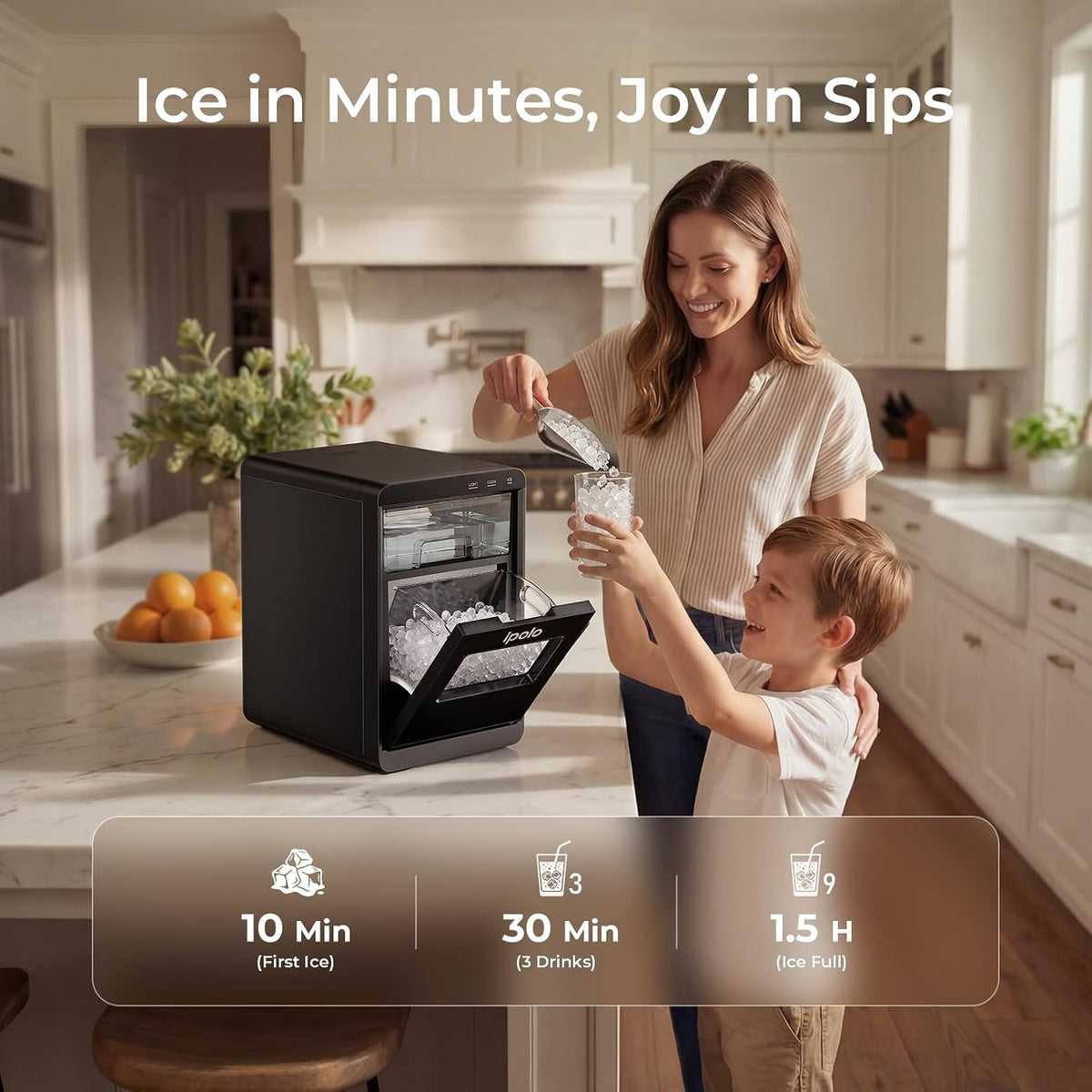 Nugget Ice Maker Countertop, 44 lb/Day, Chewable Ice, Self-Cleaning
