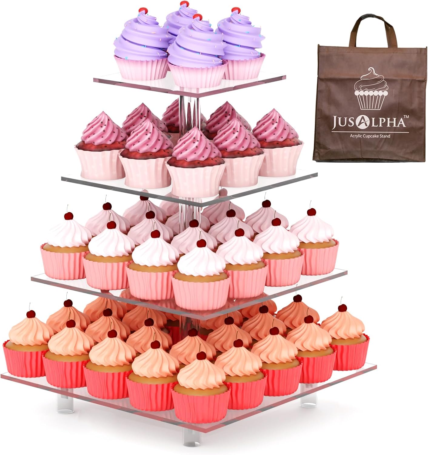 Large 4 Tier Square Acrylic Cupcake Stand, Cake Stand