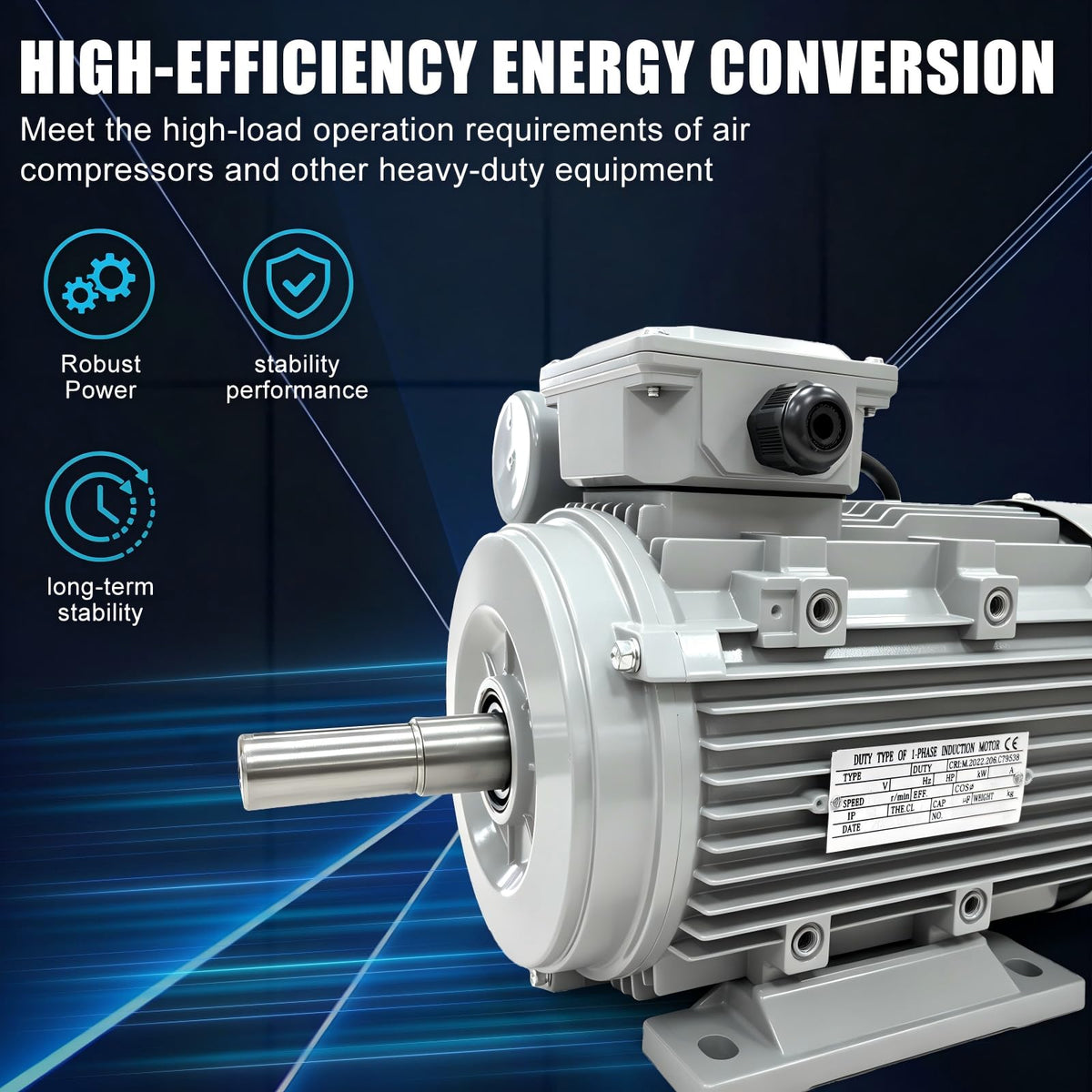 1 HP Electric Motor 110V Single Phase, 1720 RPM, 5/8" Keyed Shaft, High Efficiency AC Motor for Air Compressor, Pump, Fan and Industrial Equipment