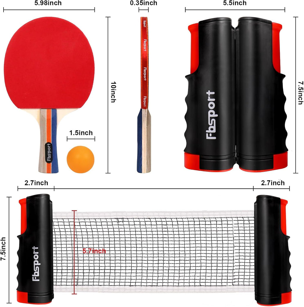 Ping Pong Paddle Set, Table Tennis Set with 4 Rackets and 8 Balls, Retractable Net with Storage Bag - Pingpong Paddle