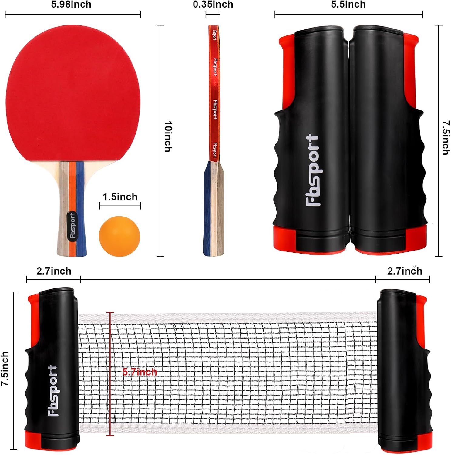 Ping Pong Paddle Set, Table Tennis Set with 4 Rackets and 8 Balls, Retractable Net with Storage Bag - Pingpong Paddle