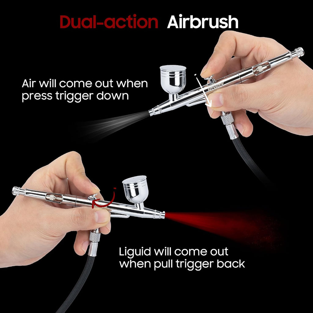 Airbrush Kit with Air Compressor,Portable 27PSI 7 Pressure Levels, 35dB Ultra-Quiet,Dual-Action 0.3mm Airbrush Gun
