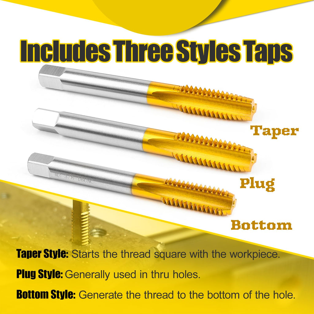 3Pcs 10-24 UNC Thread Tap Set for Metal,Taper+Plug+Bottom Threading Hand Tap