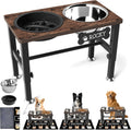 Elevated Dog Bowls with Slow Feeder & Mat for Medium and Large Dogs, 12" Tall Adjustable Wooden & Metal Raised Dog