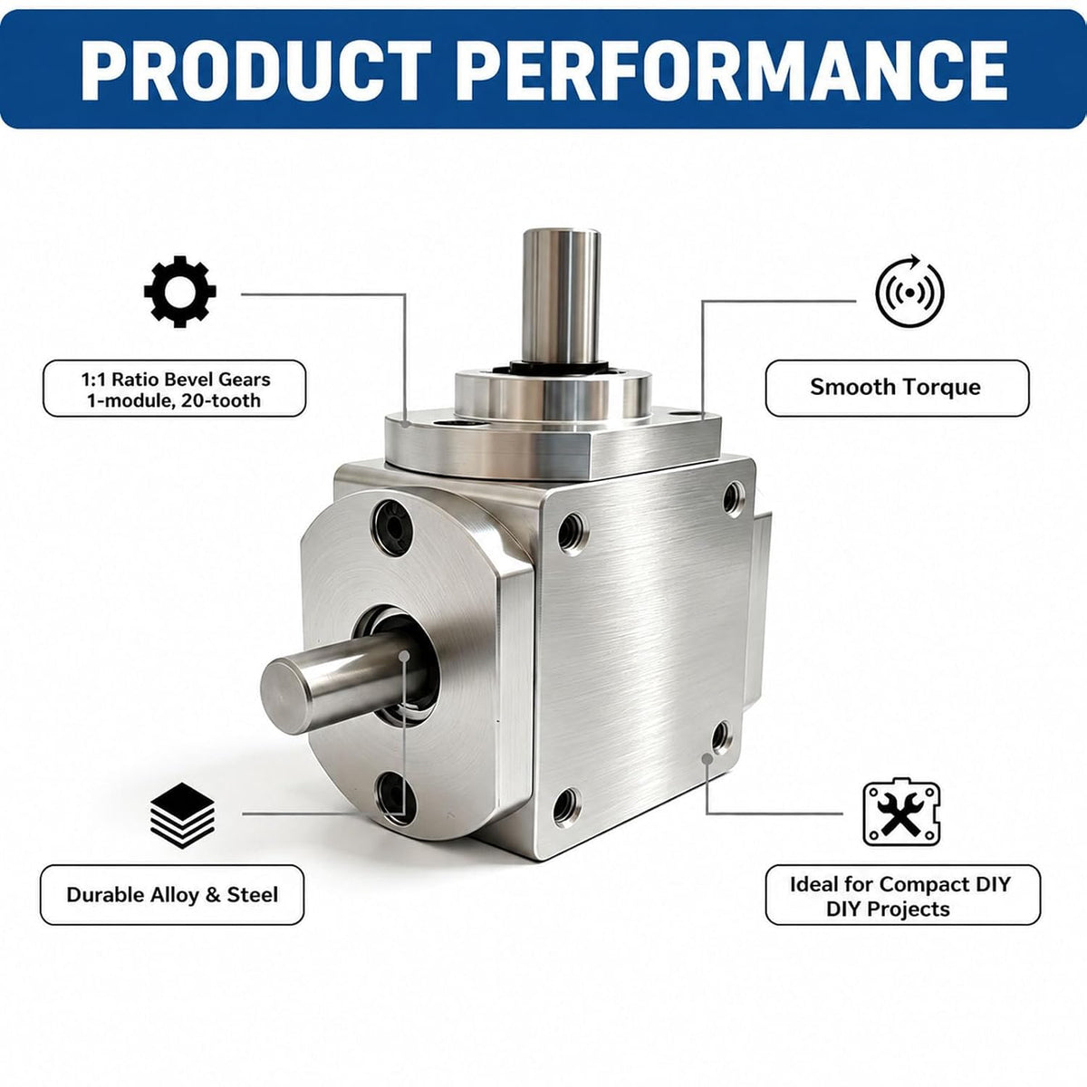 90 Degree Right Angle Gearbox 1:1 Bevel Gear Drive
