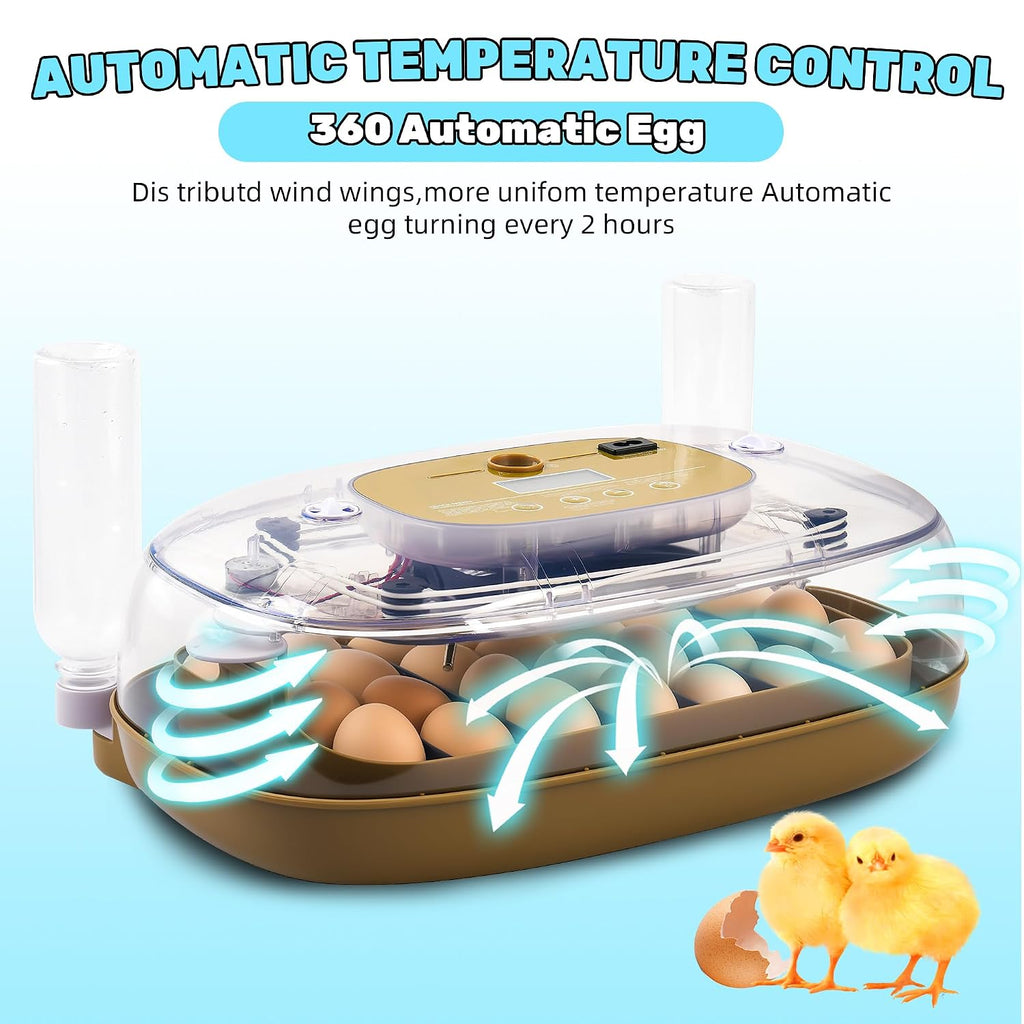 24 Eggs Incubator with Auto Water Refill & Humidity Control, Automatic Egg Turner, Built-in LED Candler, Species