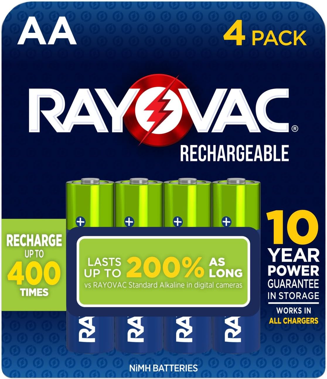 Rechargeable AA Batteries (4 Pack), NiMH Double A Rechargeable Batteries