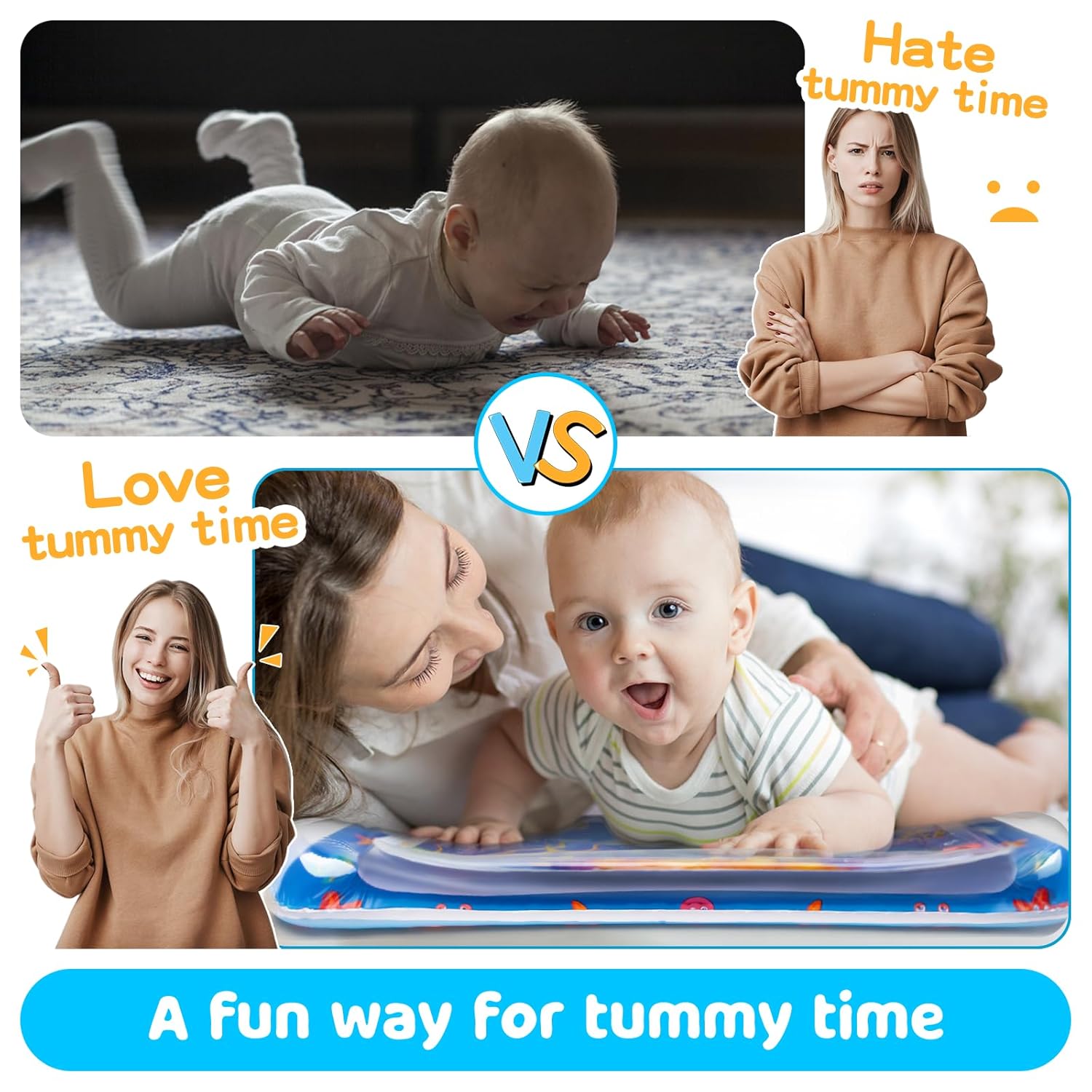 Tummy Time Water Mat丨Inflatable Tummy Time Water Play Mat for Babies, Infants and Toddlers 3 to 24 Months Promote