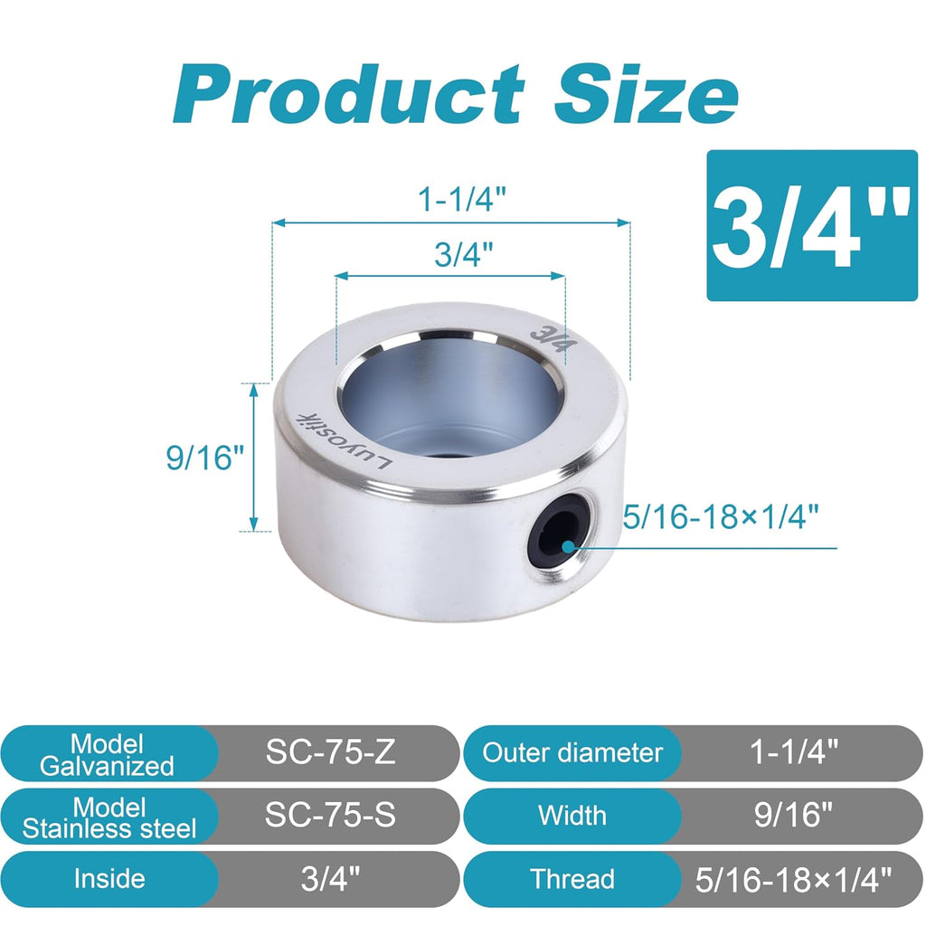 8pcs 3/4" bore Shaft Collar,Zinc Plated Set-Screw Shaft Collars