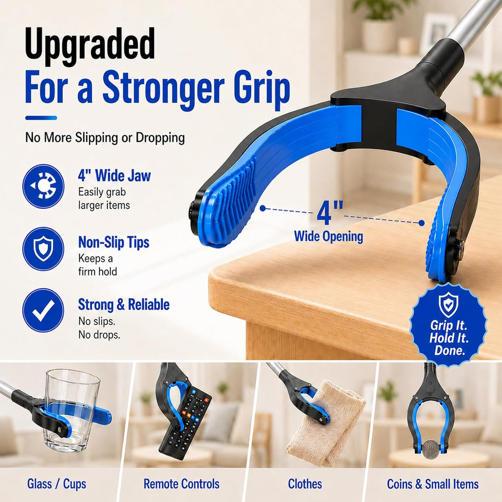 36" Grabber Reacher Tool, 2-Pack Long Reacher Grabber Pickup Tool with 4" Wide Anti-Slip Jaw, 360° Rotating Head and