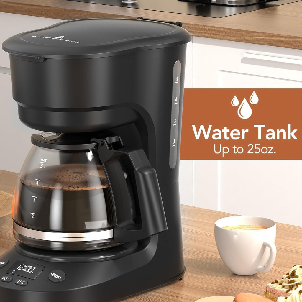 5 Cup Programmable Drip Coffee Maker, 24H Delay Brew, 2H Keep Warm & Auto Shut Off, Pause & Serve, Reusable Filter