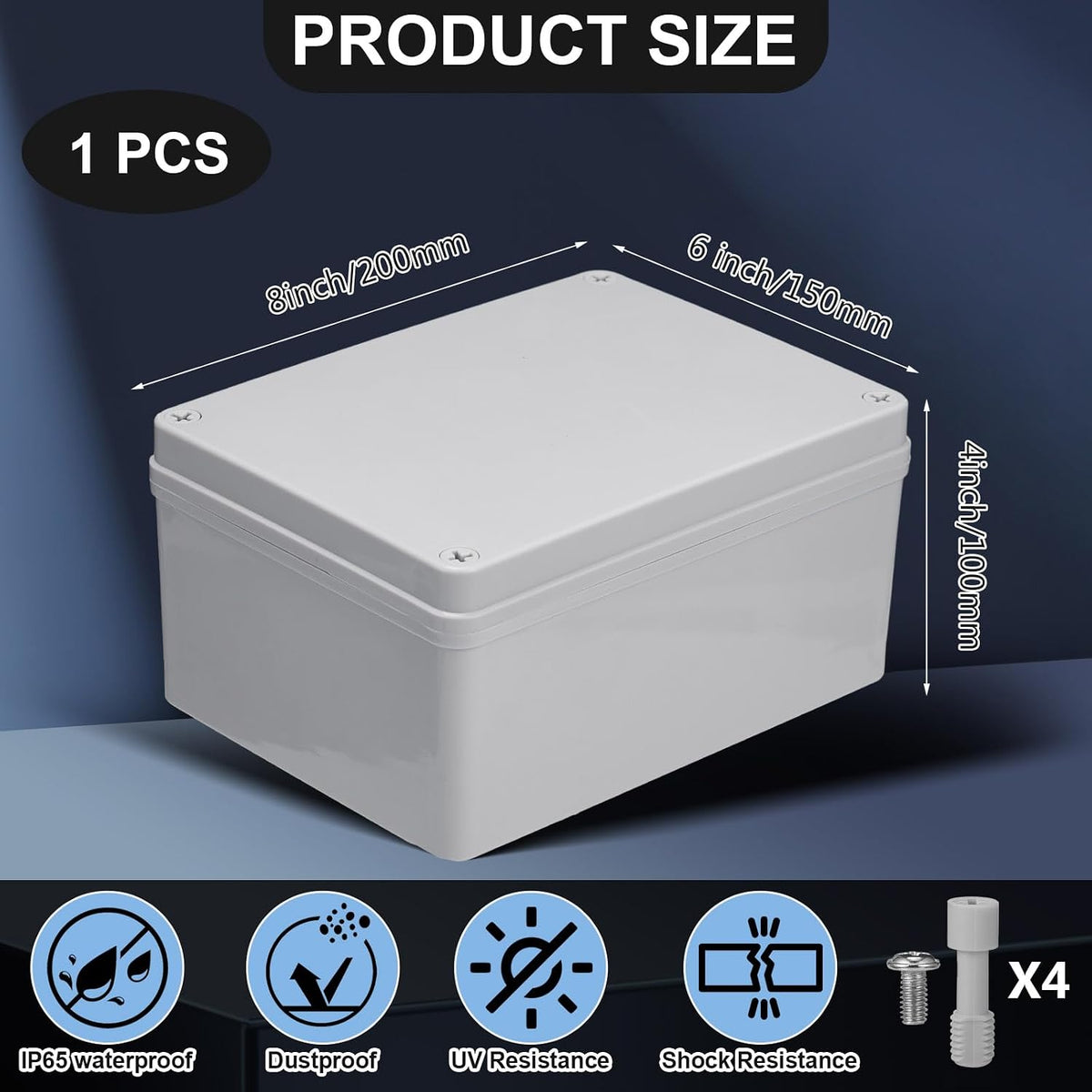 Kanayu 1 Pcs Junction Box 8'' X 6'' X 4'', Plastic IP65 Waterproof