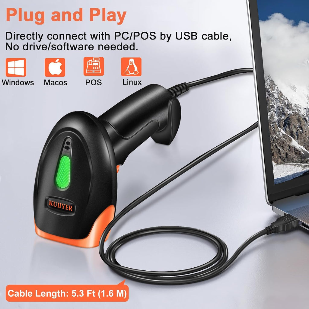 USB Barcode Scanner, 1D QR 2D Wired Handheld Bar Code Reader | Bar Code Scanners with Updated 800 X 600 Pixel CMOS &