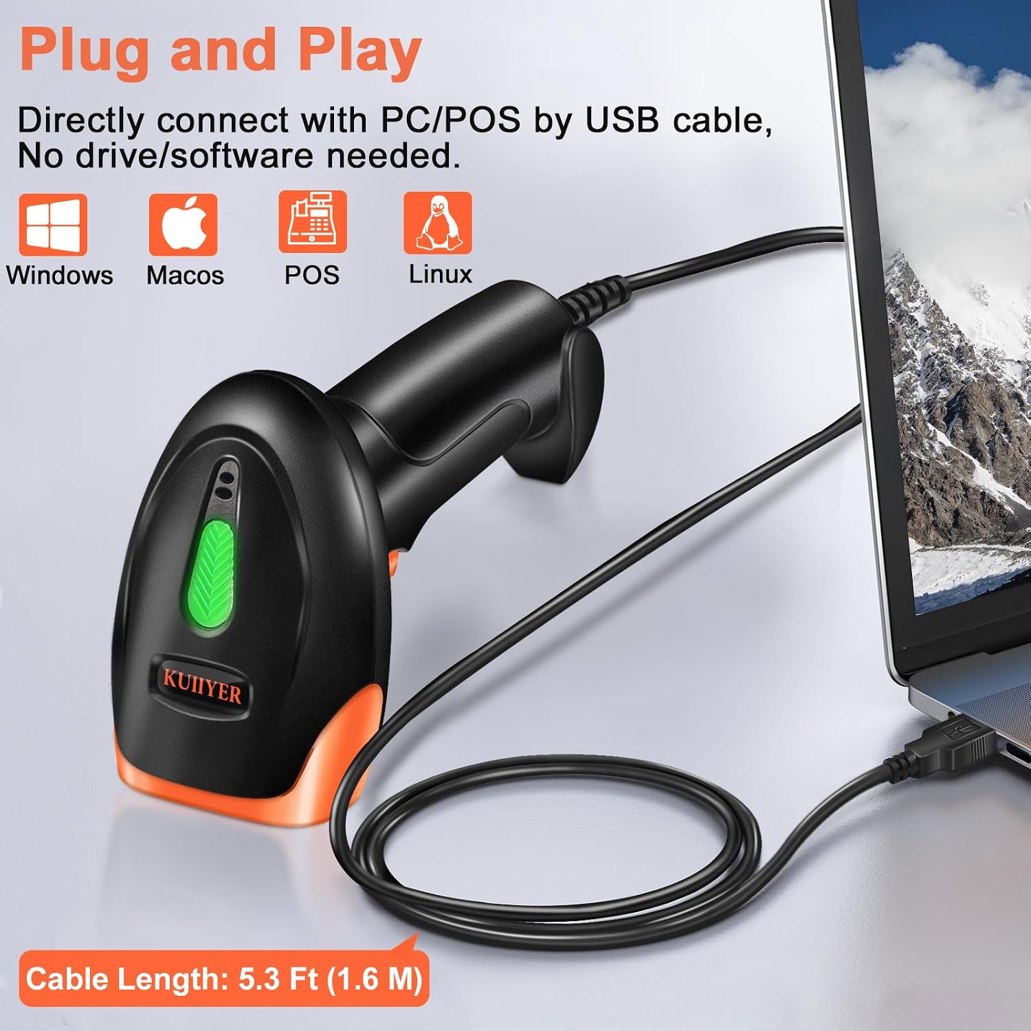 USB Barcode Scanner, 1D QR 2D Wired Handheld Bar Code Reader | Bar Code Scanners with Updated 800 X 600 Pixel CMOS &