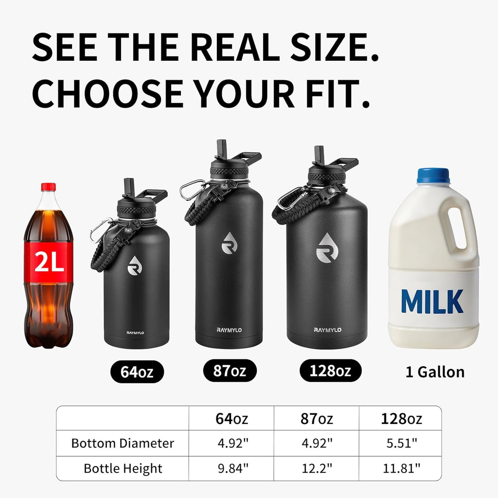 One Gallon Water Bottle Insulated 128 oz, Stainless Steel | Triple Walled Vacuum (Cold for 48 Hrs), Leak Proof &