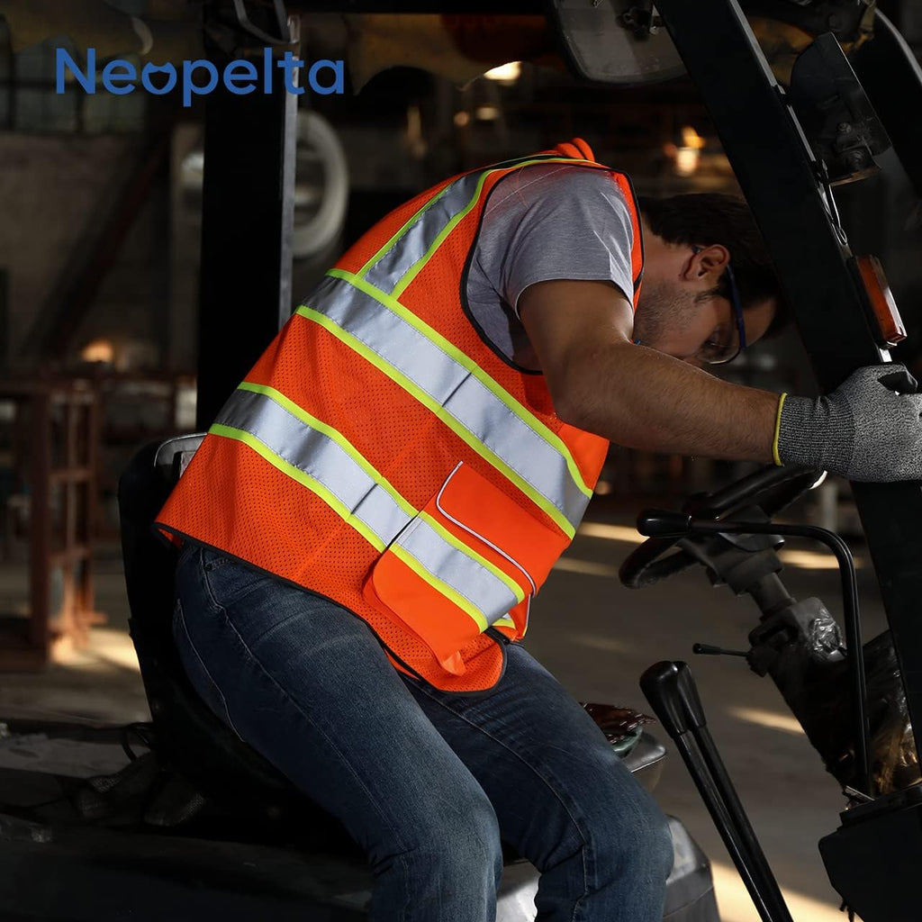 Hi Vis Reflective Safety Vest for Men Women Orange Mesh/Yellow XL | High Visibility Construction Work Vest with