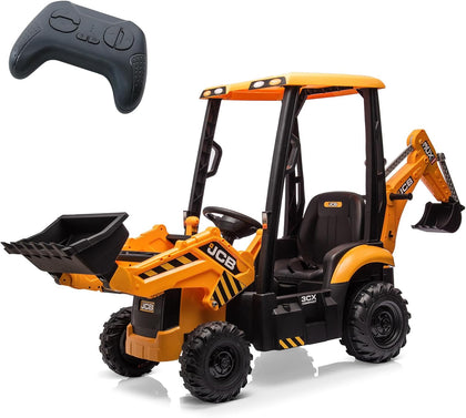 4 in 1 Ride on Tractor, Excavator & Bulldozer & Removable Tent, 12V Battery Powered Electric Vehicle with Remote
