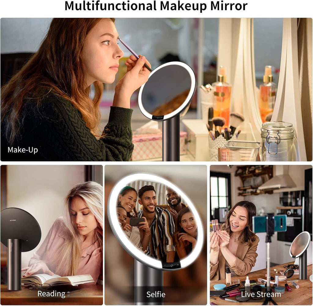 9"LED Makeup Mirror with 10X Magnification,3Colors&6 Brightness,Black | Smart Sensor, Touch-Control, Rechargeable