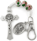 Catholic Rosary Keychain St Michael Medal White Enamel Beads