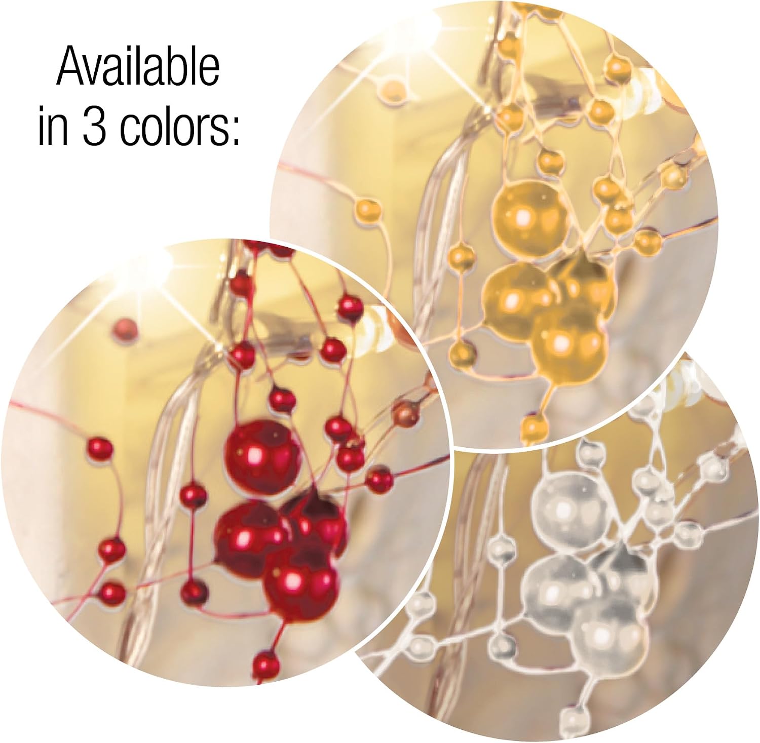 Indoor Christmas Decorations, Festive Lighted Berry Beaded Garland Red- 120" L