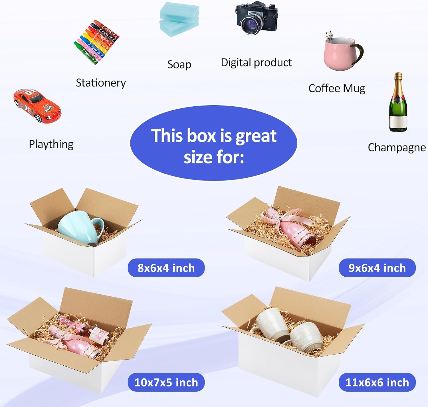 12 Pack Small Shipping Boxes Assorted Sizes, White Corrugated Box Mailers, 8x6x4 &9x6x4 & 10x7x5 & 11x6x6 3 PCS Each