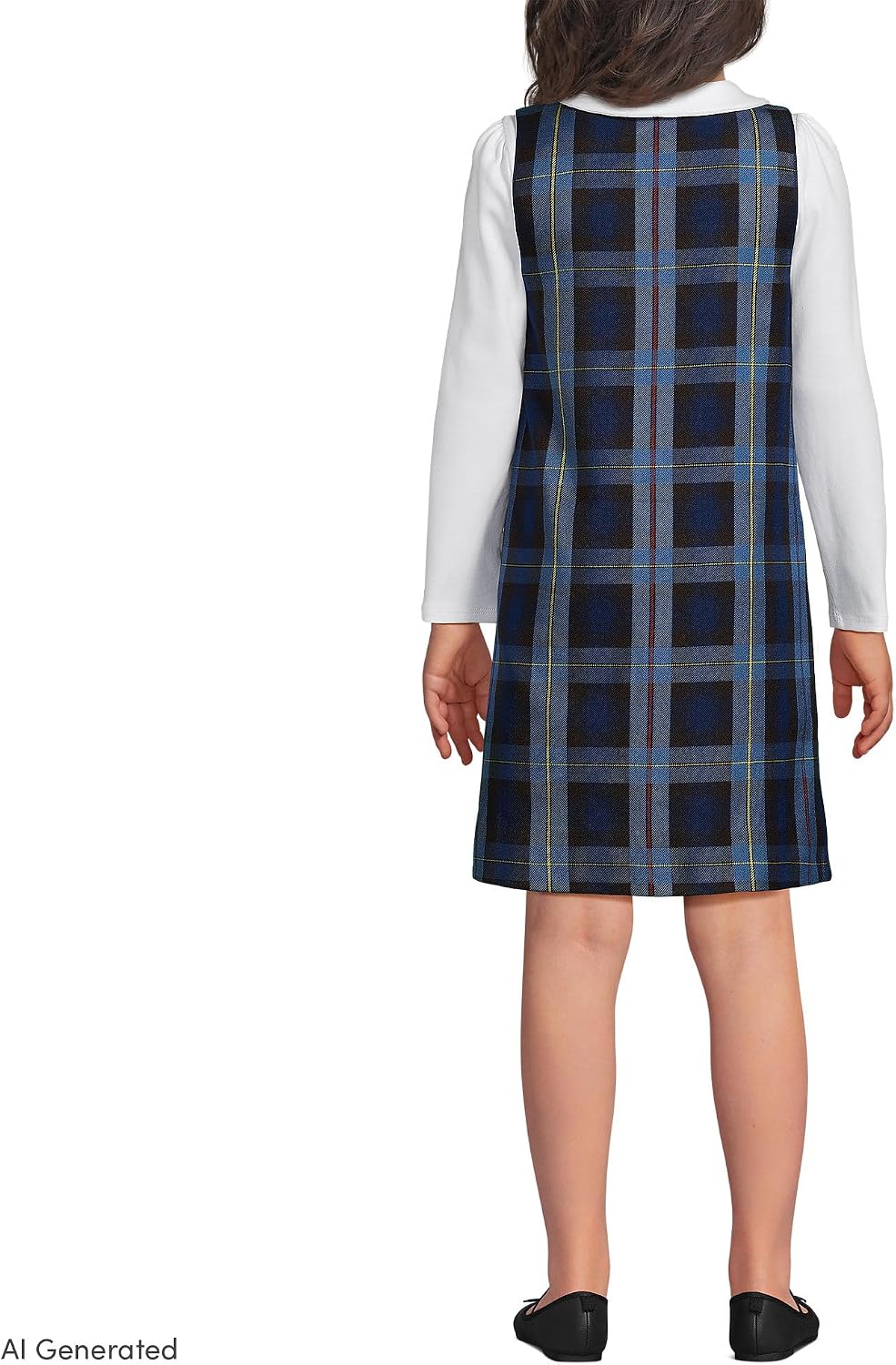 Girls Plaid Button Shoulder Patch Pocket Jumper 12 French Blue Plaid