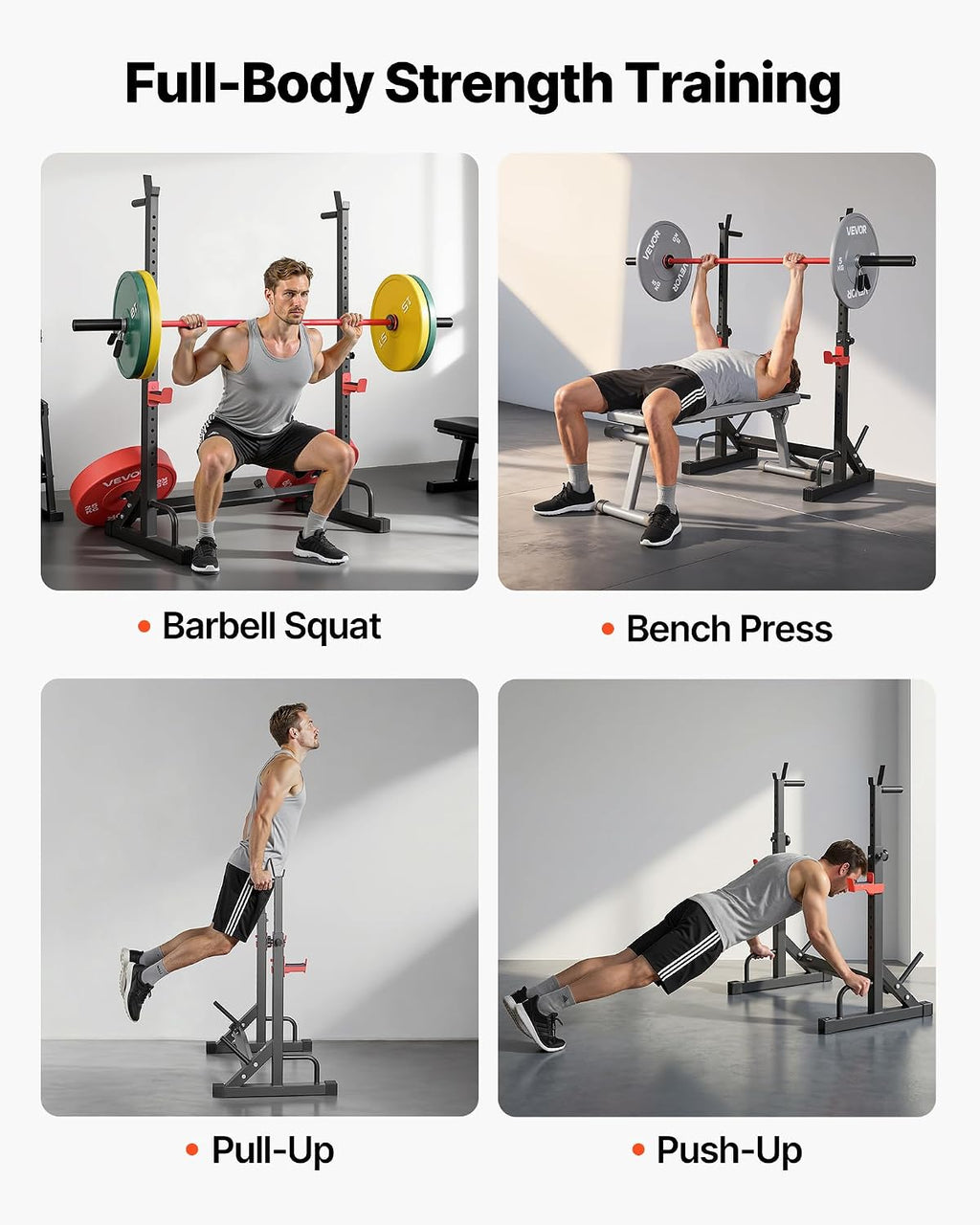 Power Cage Squat Rack, Home Gym Power Rack with Adjustable Height & Width, 550LBS Strength Training Workout Equipment