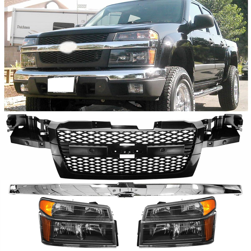 Fit For 2004-2012 Chevy Colorado Headlights + Parking Lights + Grille Set