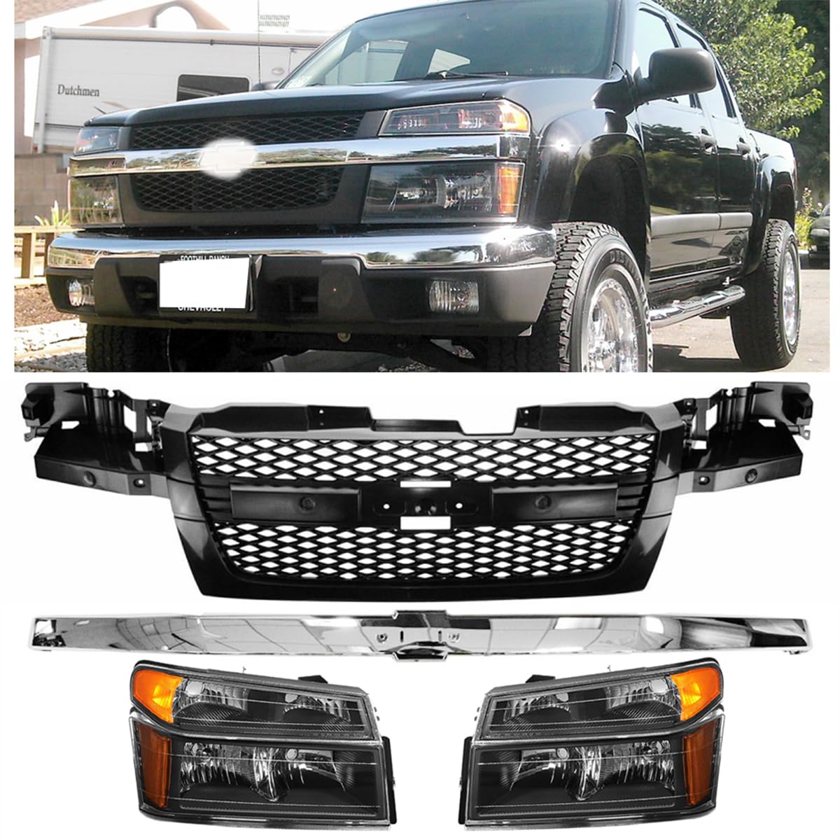 Fit For 2004-2012 Chevy Colorado Headlights + Parking Lights + Grille Set