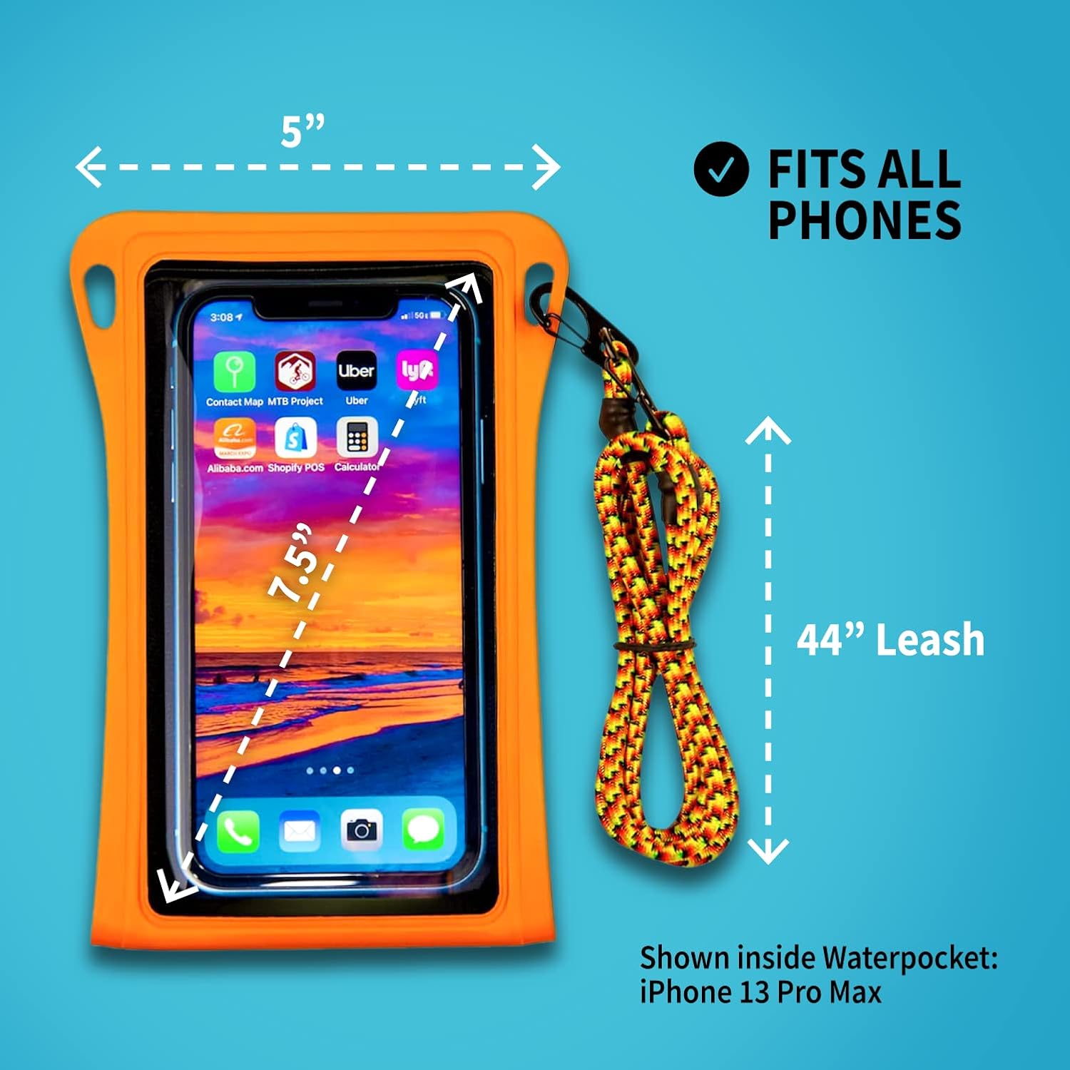 Waterproof Phone Pouch w/Long Lanyard | IPX8 Adventure Grade Cellphone Dry Bag Case, Fits iPhone 15 Pro Max,14 Pro