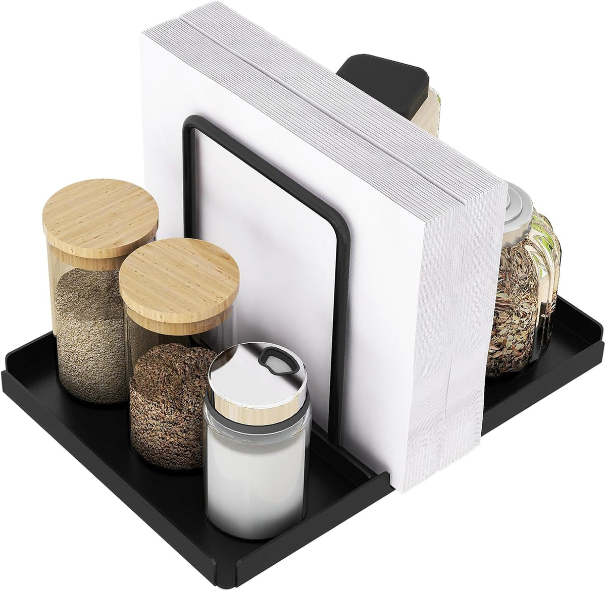 Napkin Holder for Table with Salt and Pepper Shakers Caddy, Black