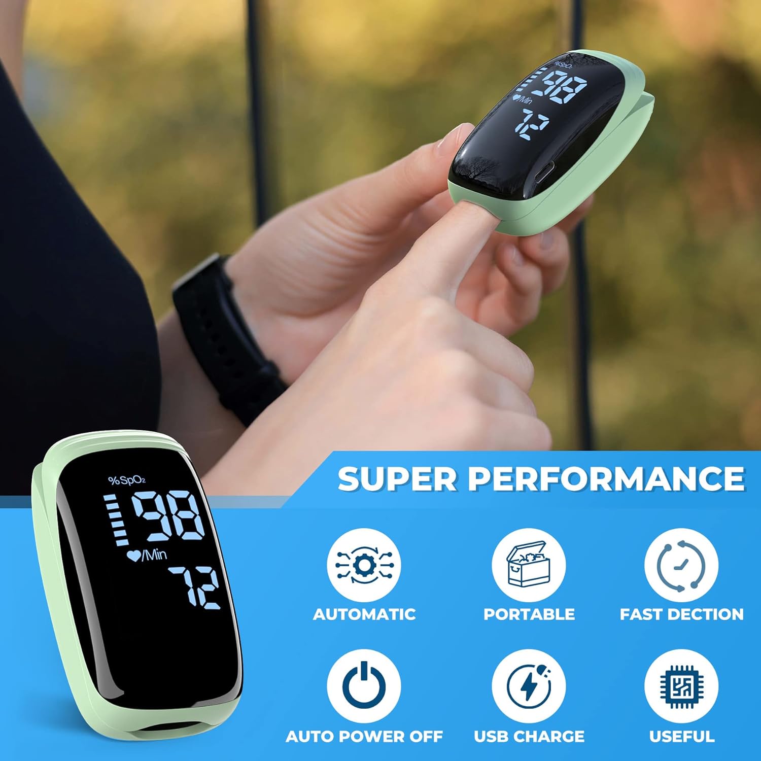 Finger Pulse Oximeter, Fingertip Blood Oxygen Saturation with Pulse Monitor Rechargeable, Accurate Spo2 Reading for