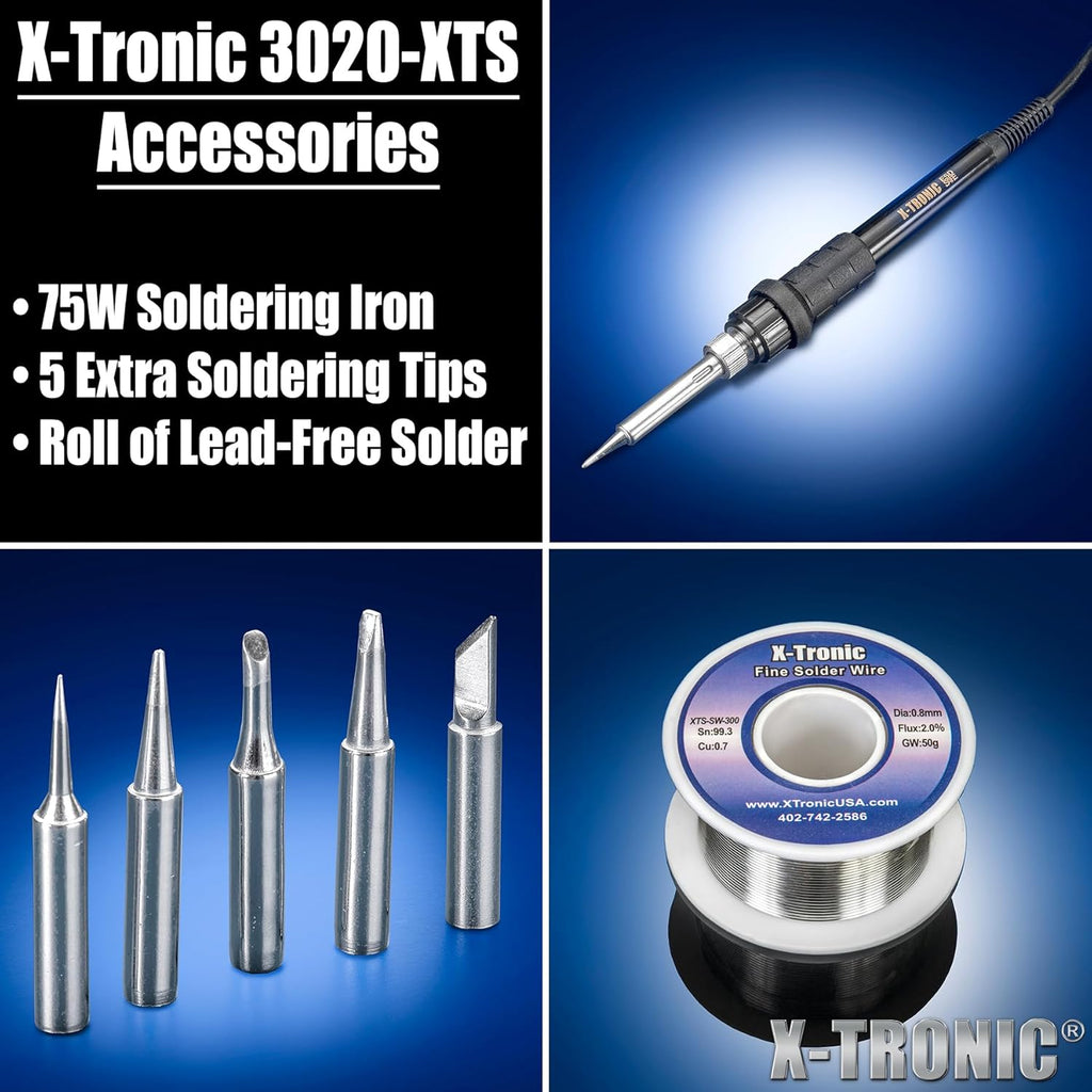 The Original X-Tronic 3020-XTS • 75W Soldering Iron Station Kit • 2 Helping Hands • Silicone Tool Mat • 5 Extra Tips