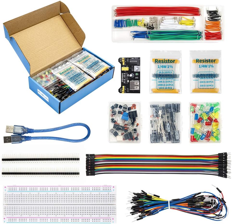 Electronics Component Fun Kit w/Power Supply Module, Jumper Wire, 830 tie-Points Breadboard, Precision