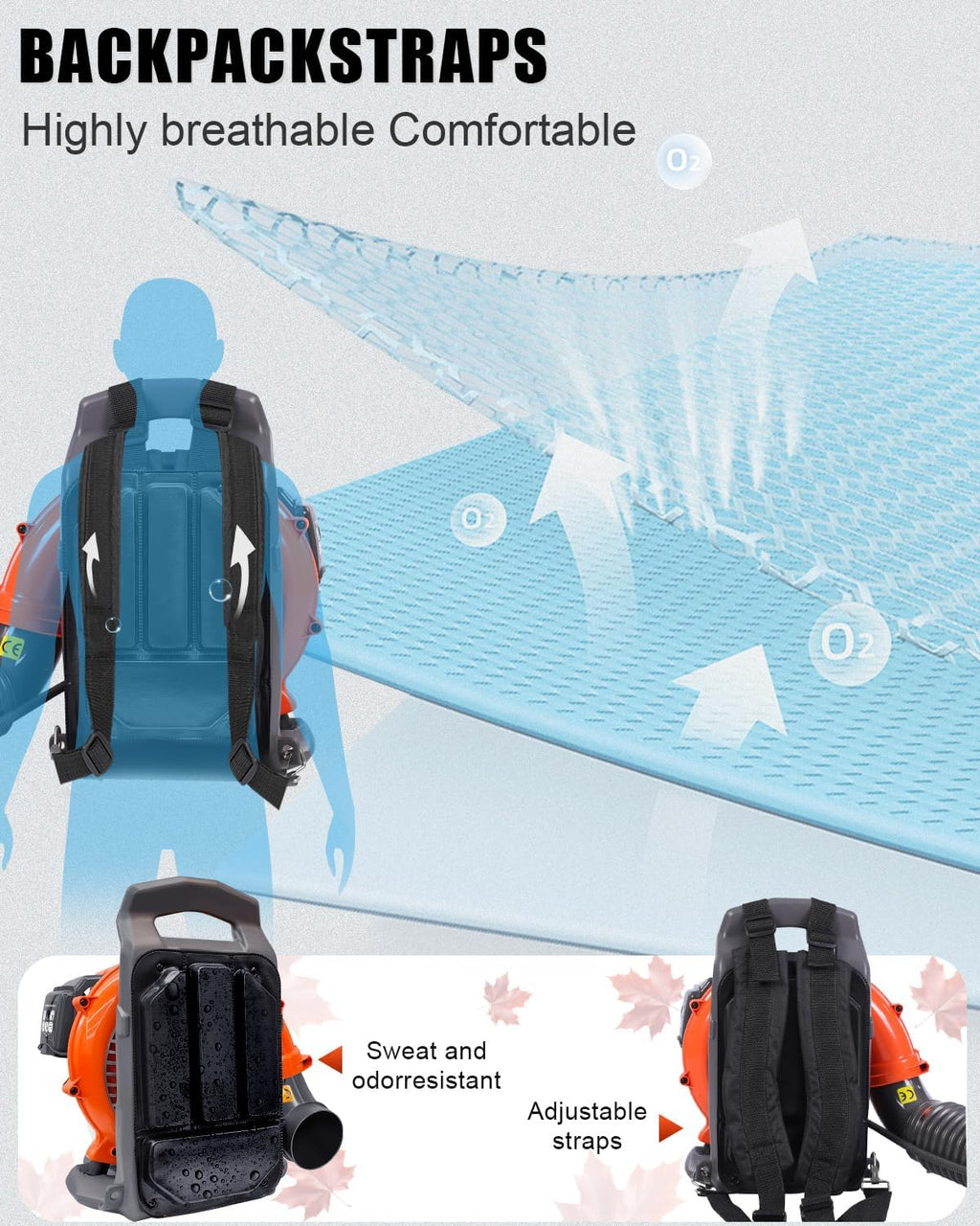 52cc Backpack Leaf Blower – Gas Powered 550 CFM 230 MPH High Airflow for Lawn Care, Low-Vibration Harness, Clears