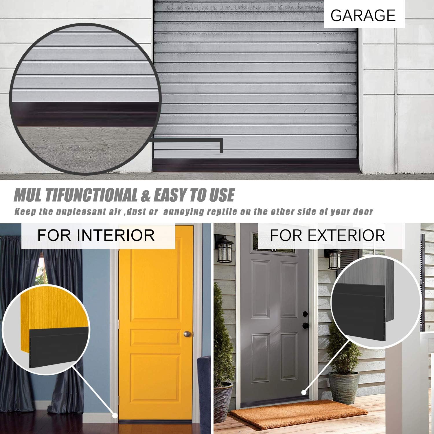 Upgraded Door Draft Stopper for Large Gap,Widened Door Sweep Seal Gap Up to 1.4" for Interior, Exterior and Garage