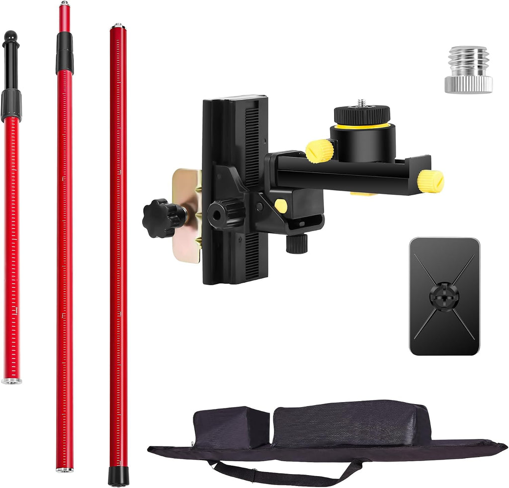 Laser Level Pole with Multi-function Fine-tuning Pan-Tilt Head，13.12Ft./4M With 5/8&1/4 interface screws (6.25