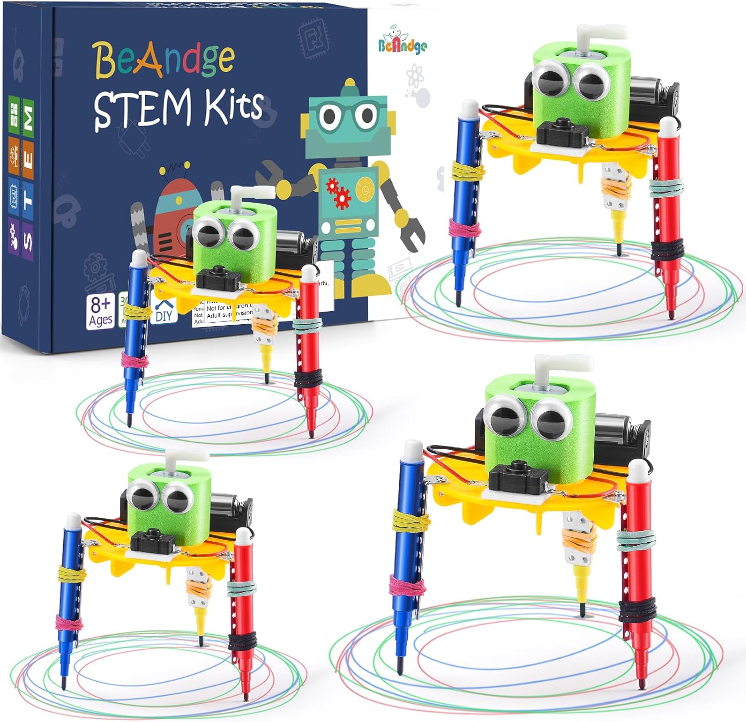 Bulk STEM Craft Kits for Kids 8-12: 4-Pack Doodling Robot Building Kits, Classroom Activities & Science Experiments