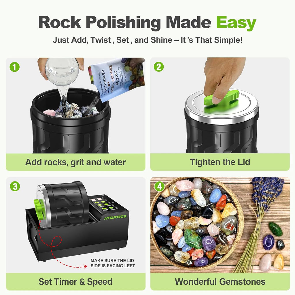 A1 Professional Rock Tumbler Kit, 4LB Extra-Large Barrel with Cutting-Edge Brushless Motor, Adjustable Speed & Timer