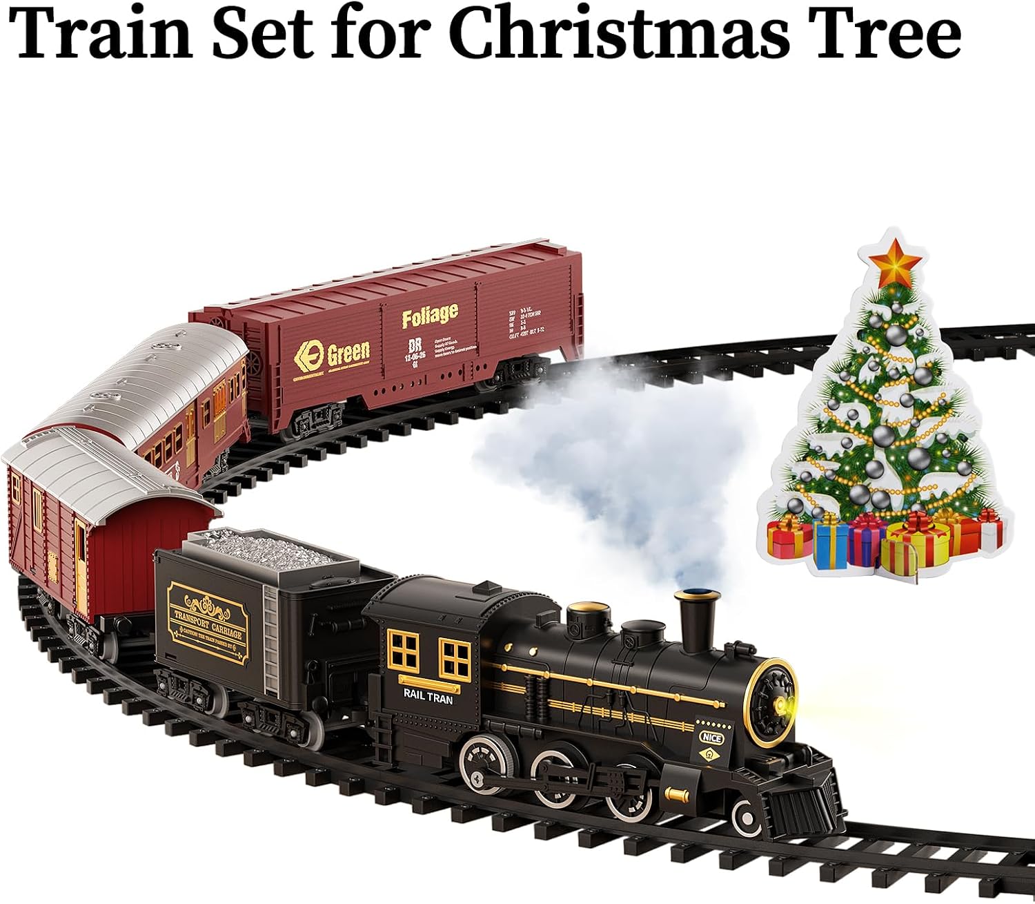Train Set for Kids 3-12 Years, Electric Classical Steam Engine Locomotive with Steam, Light and Sounds, Rechargeable