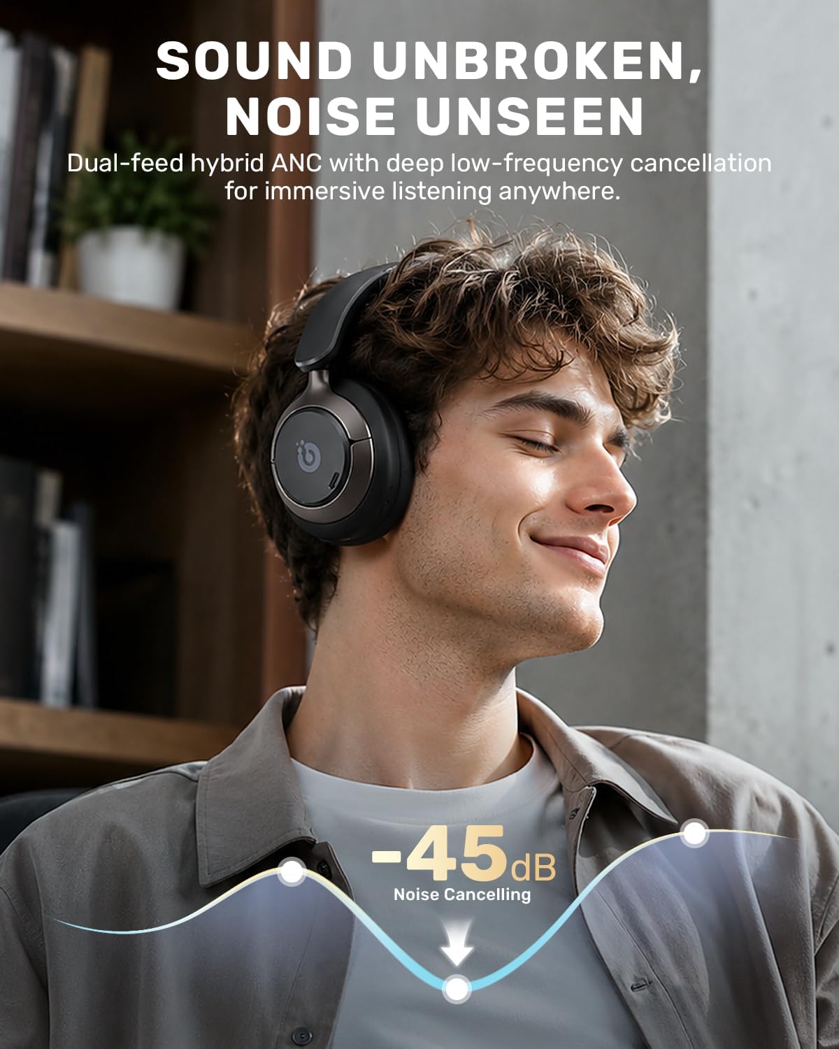Active Noise Cancelling Headphones, Bluetooth 6.0 Wireless Over Ear Headphones with 120H Playtime, 360° Spatial Audio