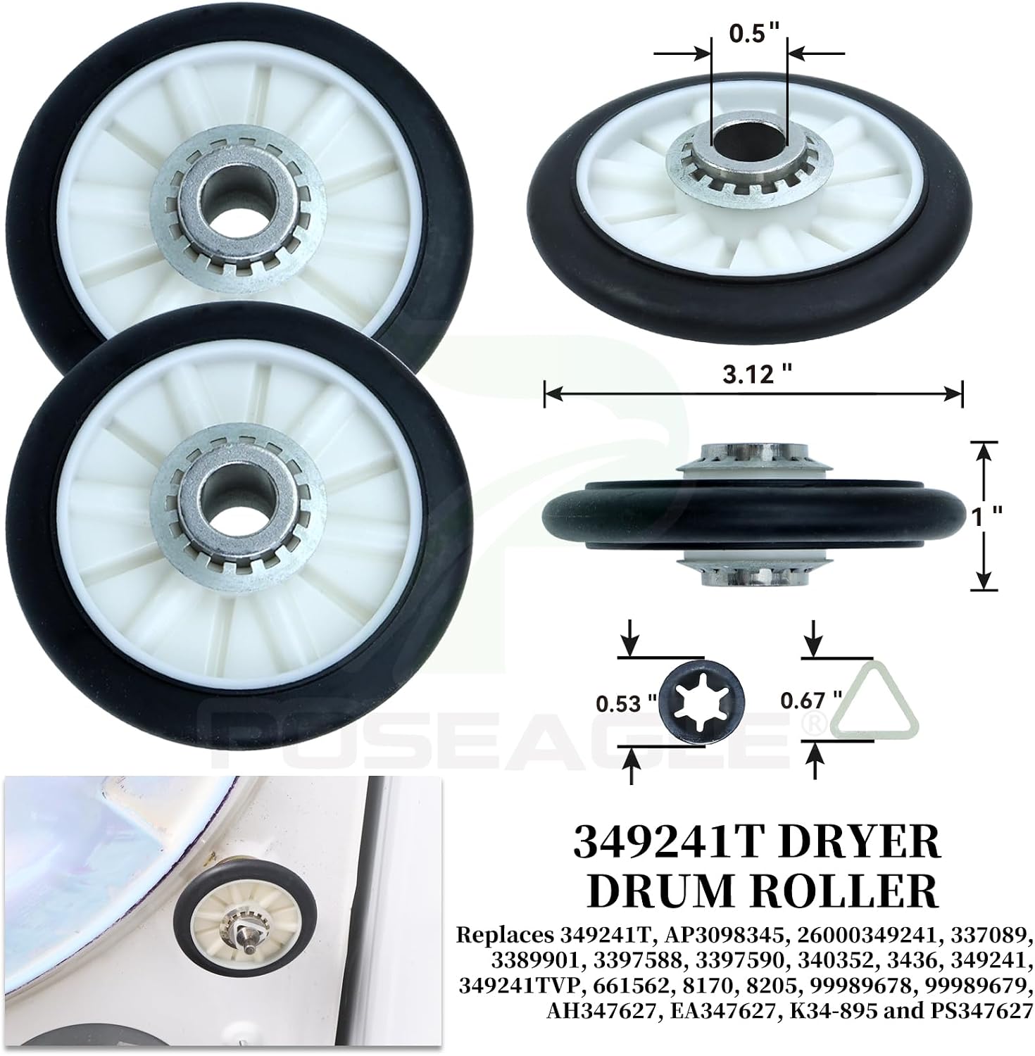 [Upgraded] 4392065 Dryer Repair Kit for Whirlpool Kenmore Maytag | Included 349241T Drum Roller Kit, 691366 Idler