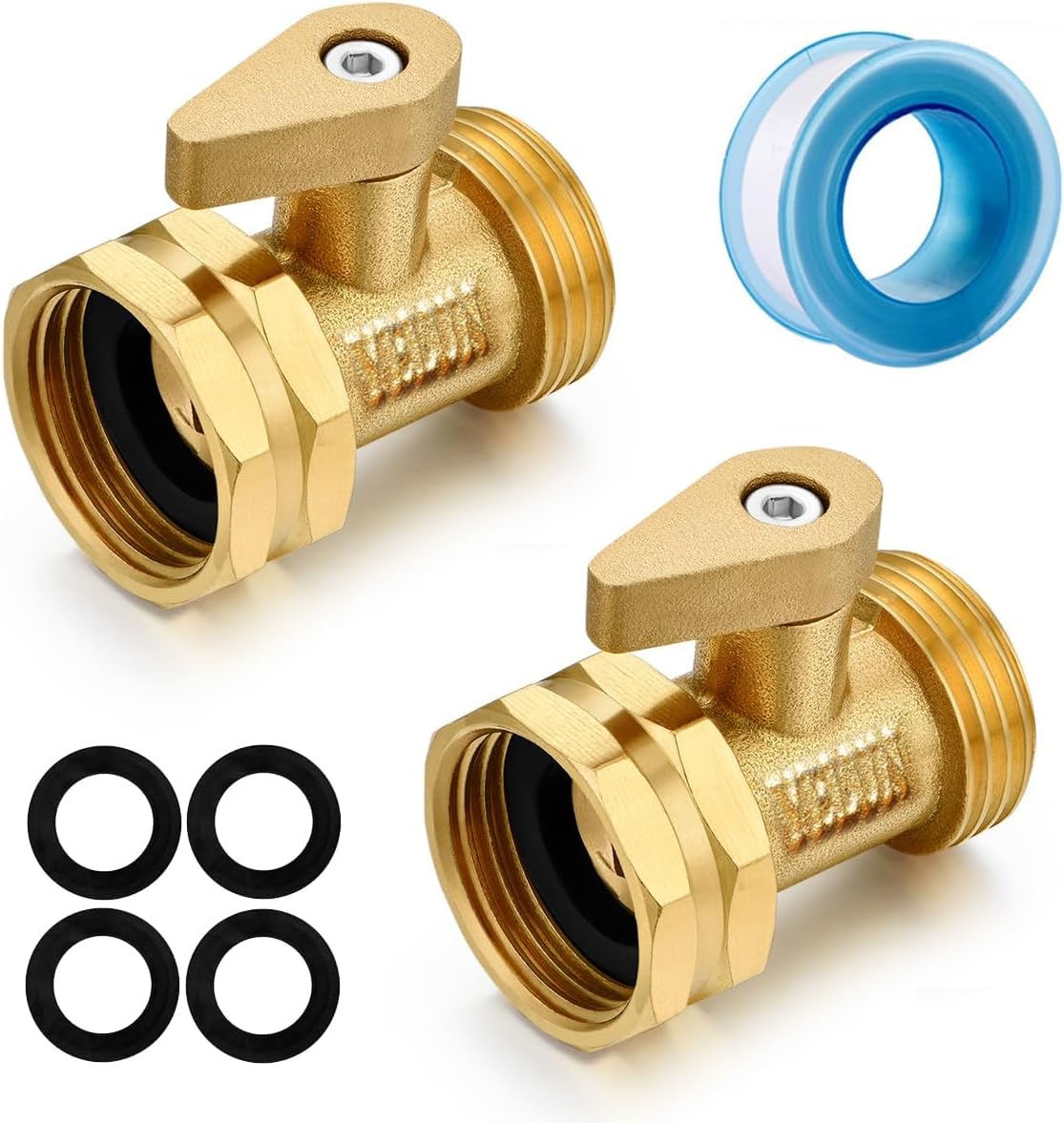 Garden hose shut off Valve- 3/4”Heavy Duty Brass Shut Off ball Valve Garden Hose Connector 2 Set