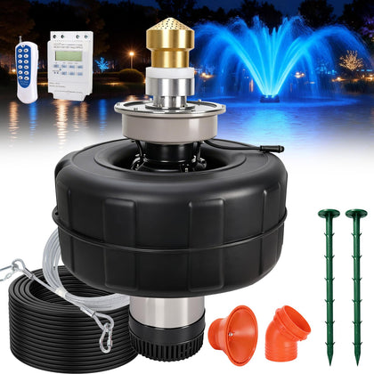 Pond Fountain Aerator-with Light RGB LED, 7-Color Tuning, Upgrade Brass Spray Head, 1HP/750W/15000GPH Pump, with