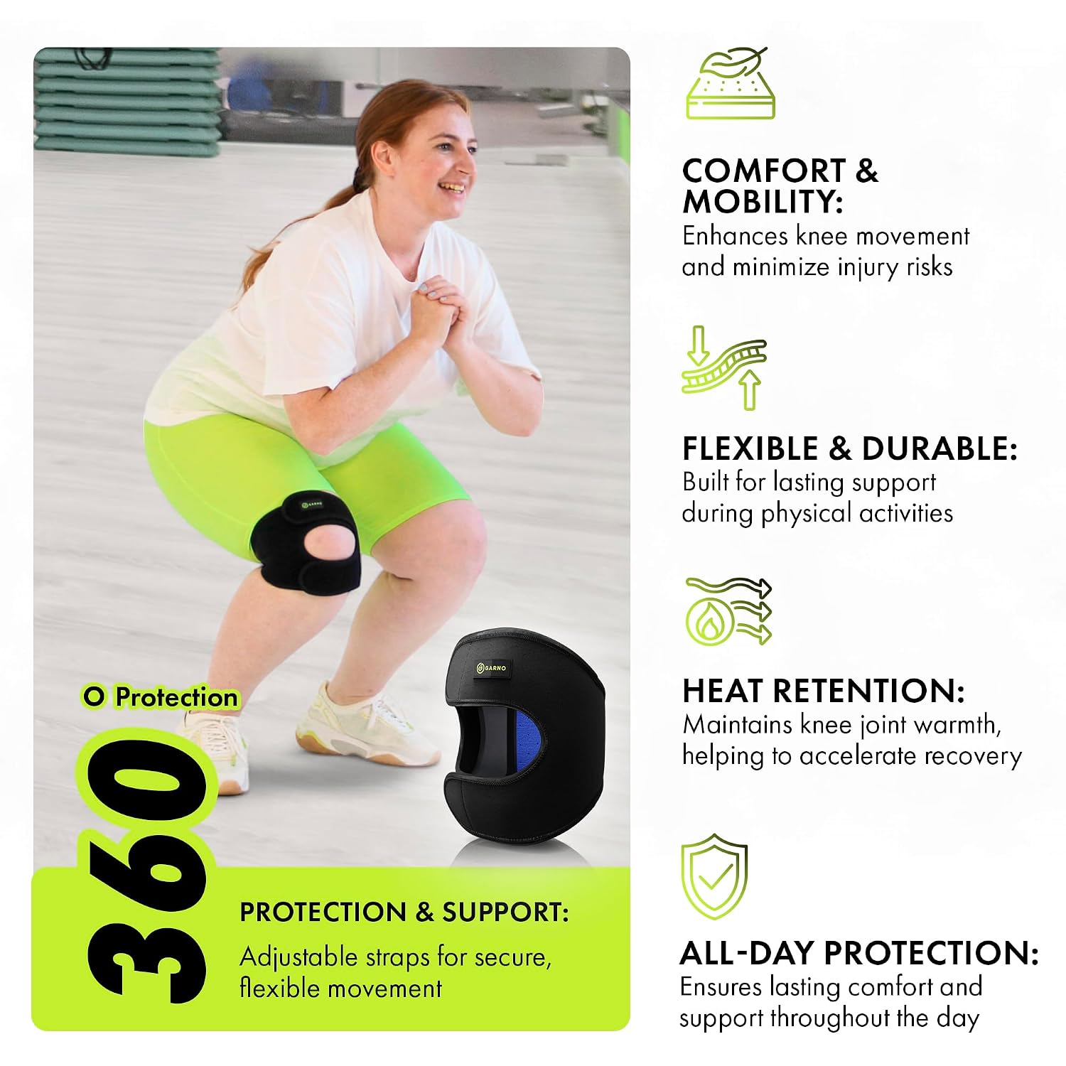 Patellar Tendon Support Strap, Knee Brace for Meniscus Tear, Patella Tendonitis, Arthritis, Adjustable Neoprene