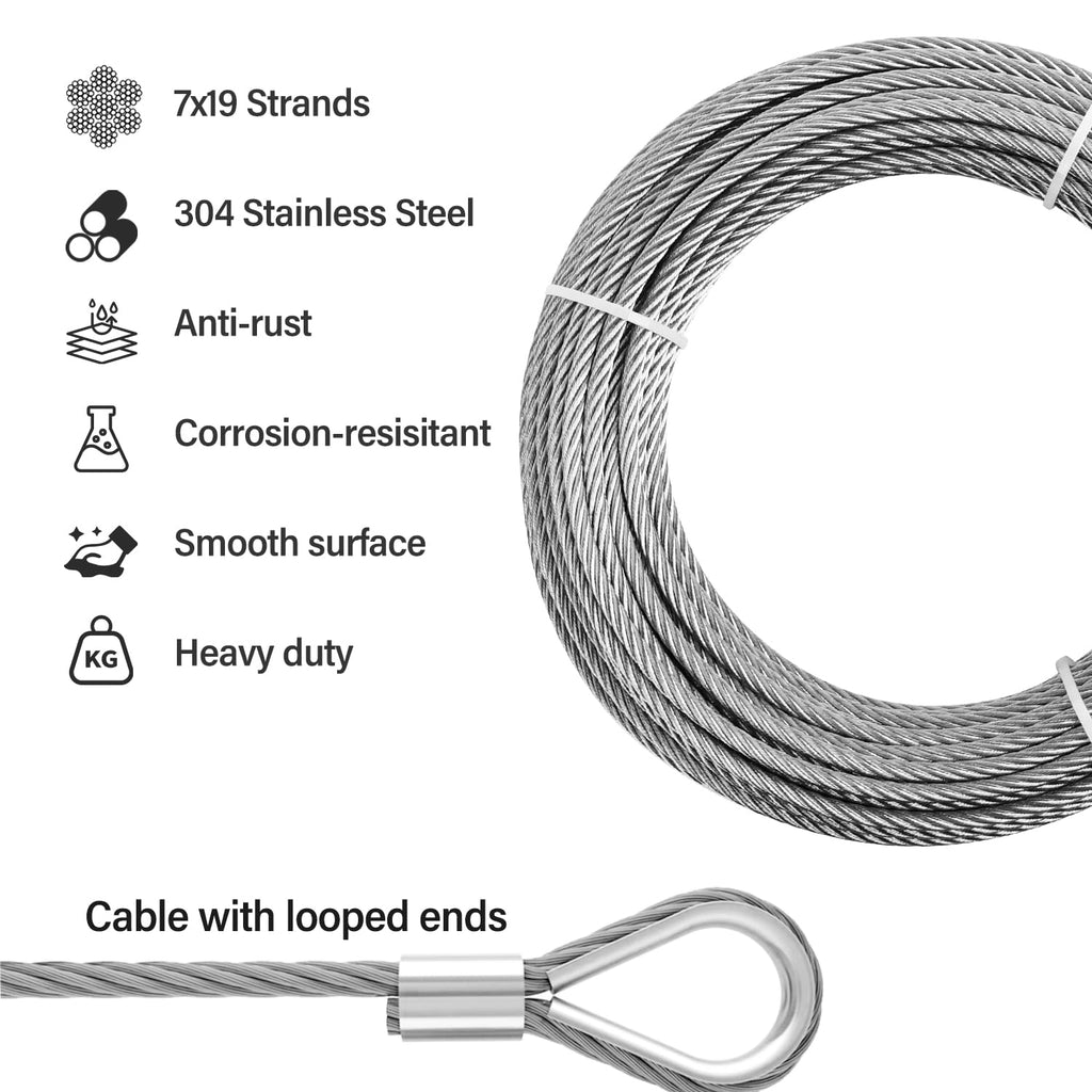 1/4" Steel Cable Kit, Galvanized Wire Rope with Jaw Jaw Turnbuckles, PIUM 7x19 Strands Steel Cable with 6400 Breaking
